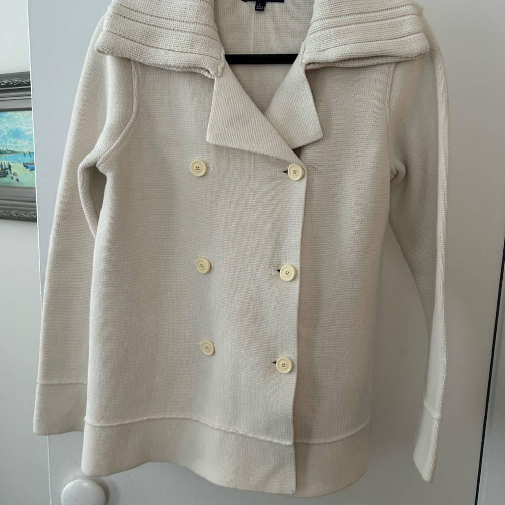 GAP Cream double Knit double breasted Sweater jacket. 100% cotton.